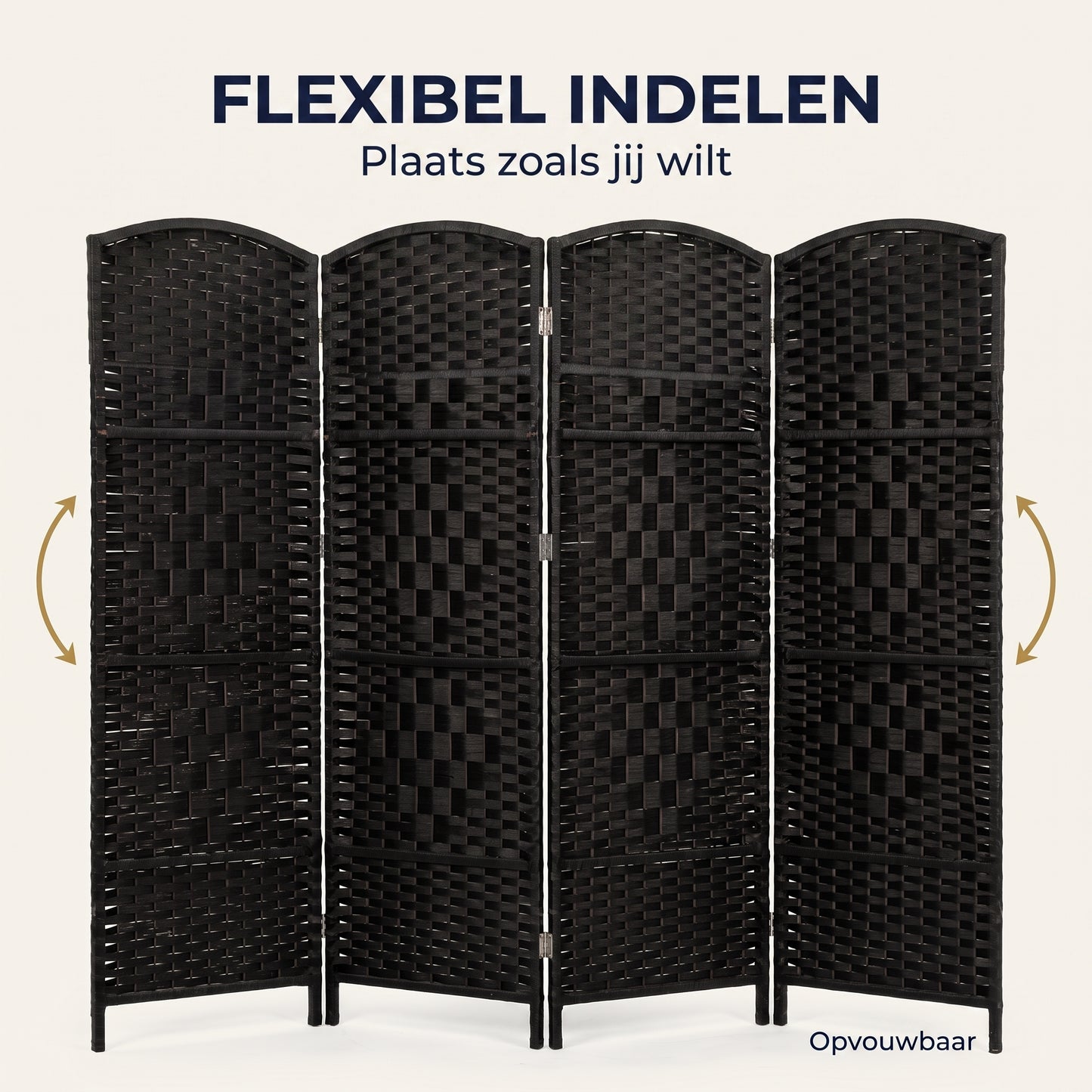 IvoQ Kamerscherm Zwart – Roomdivider – 4 Panelen – 170 x 160 cm