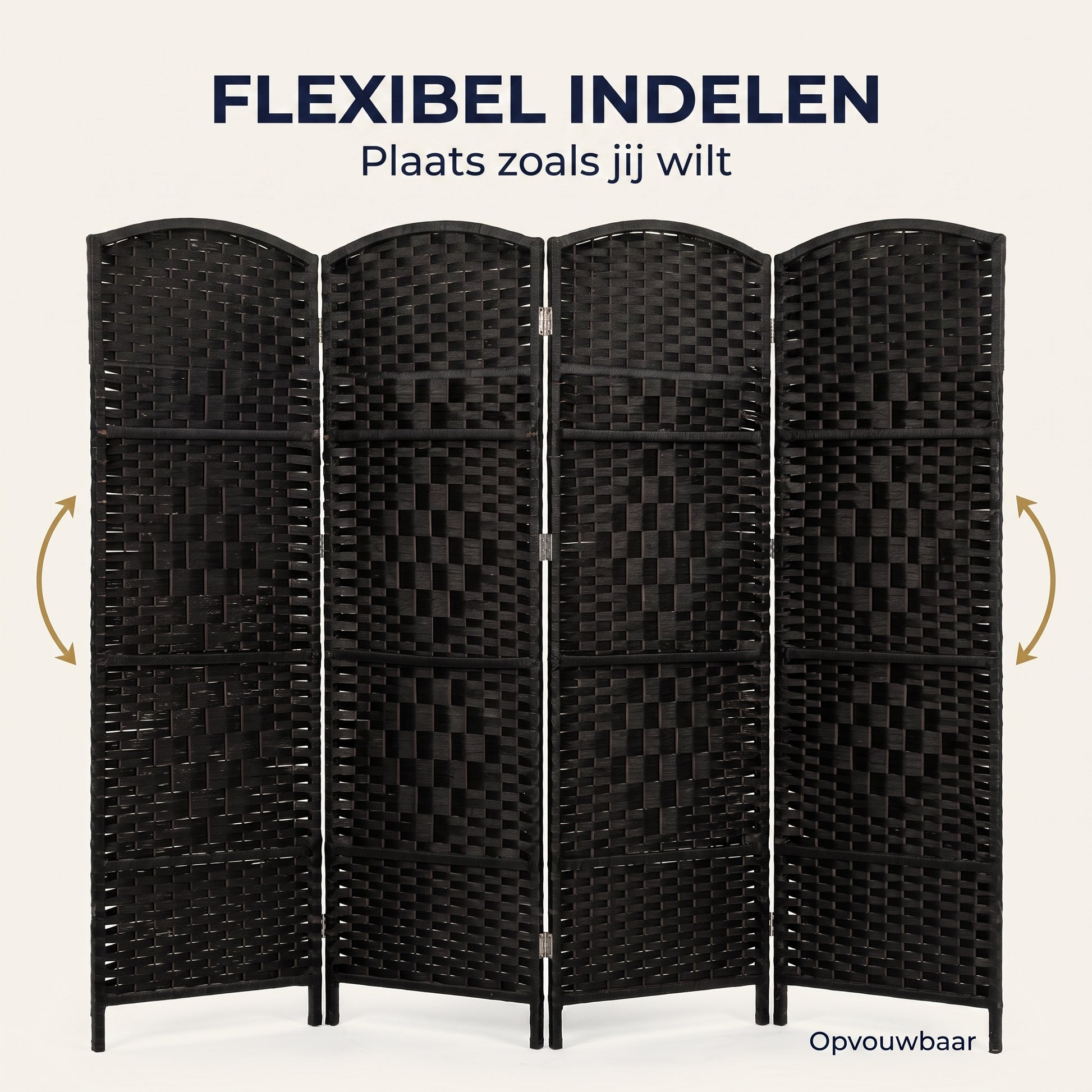 IvoQ Kamerscherm Zwart – Roomdivider – 4 Panelen – 170 x 160 cm