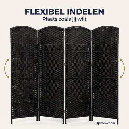 IvoQ Kamerscherm Zwart – Roomdivider – 4 Panelen – 170 x 160 cm
