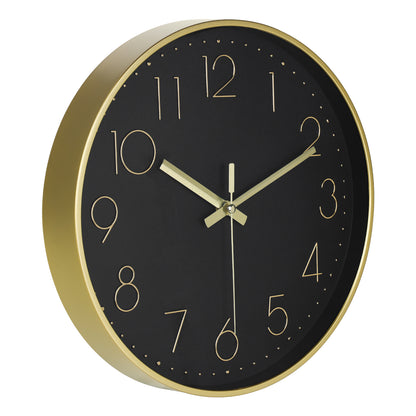 IvoQ Moderne Wandklok - Zwart/Goud - 30 cm - Stil Uurwerk - 3D Muurklok