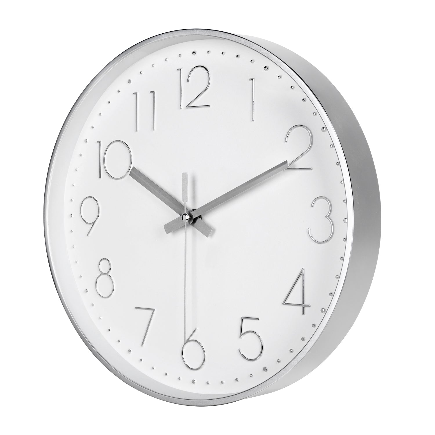 IvoQ Moderne Wandklok 30 cm - 3D Muurklok met Stil Uurwerk - Analoog - Zilver/Wit