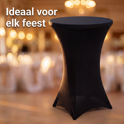IvoQ Luxe Statafelrok Zwart - Statafelhoes Stretch - Ø 80x110 cm - Extra Dik (180gsm) - Kreukvrij & Wasbaar