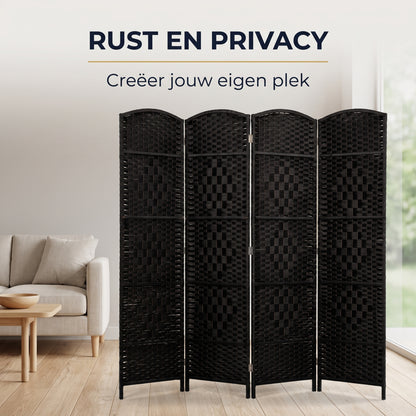IvoQ Kamerscherm Zwart – Roomdivider – 4 Panelen – 170 x 160 cm