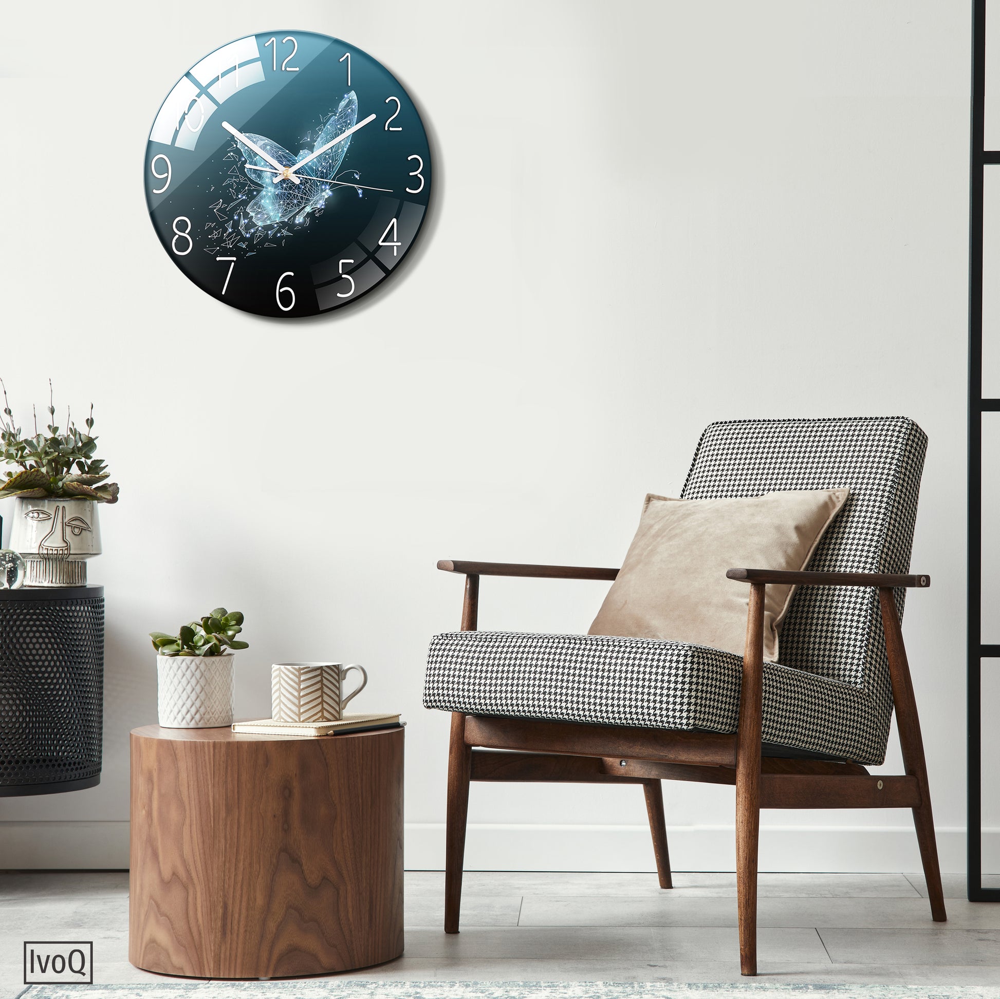 IvoQ Stijlvolle Groene Klok met Vlinder Design Ø 30 cm-IvoQ