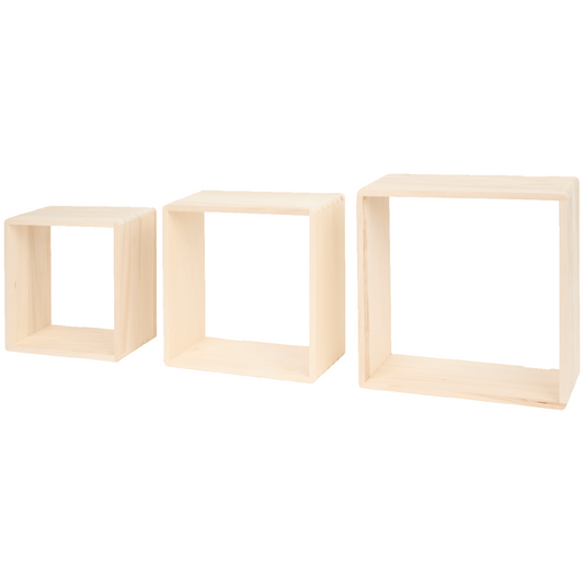 IvoQ Wandplanken Set Hout Vierkant 3 stuks-IvoQ