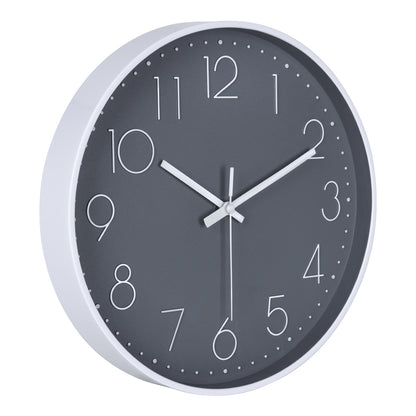 IvoQ Moderne Wandklok - Stil Uurwerk - Goed Leesbaar 3D Design - Ø 30 cm - Wit/Grijs