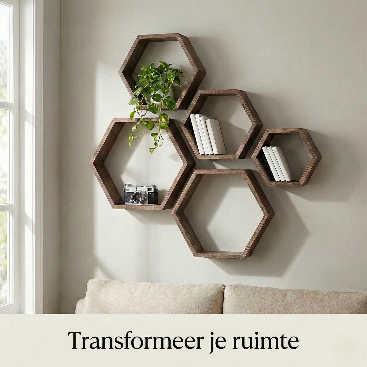 IvoQ Hexagon Wandplanken Set van 5