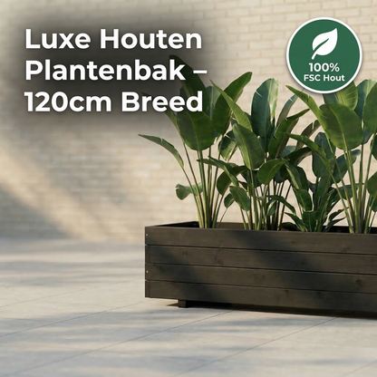 IvoQ Luxe Houten Plantenbak Buiten - Zwart FSC Hout - Weerbestendige Bloembak - 120x40x32 cm