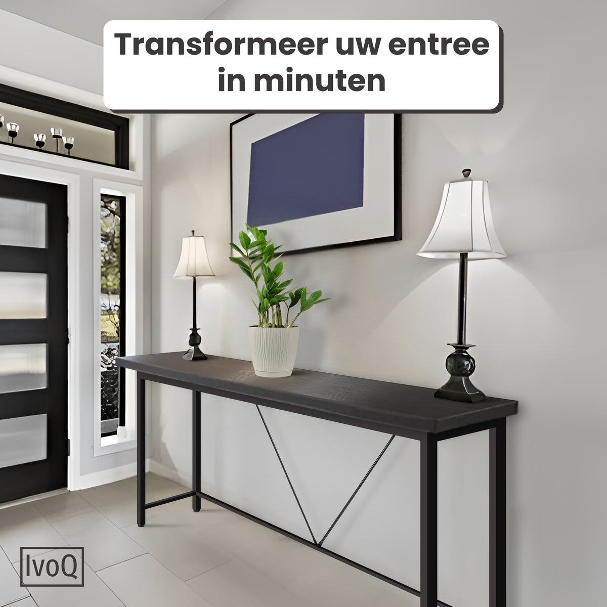 IvoQ Sidetables - Set van 2 - Zwart - Smalle Industriële Consoletafels - 120x23 cm - Haltafels