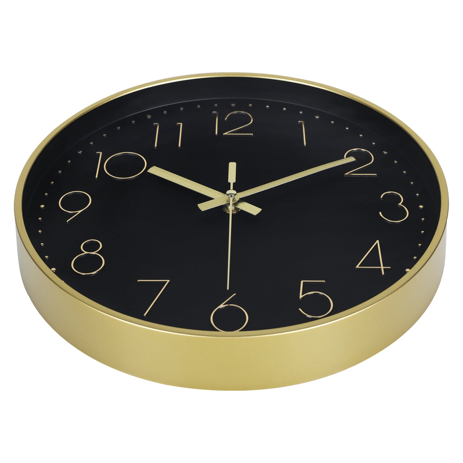 IvoQ Moderne Wandklok - Zwart/Goud - 30 cm - Stil Uurwerk - 3D Muurklok