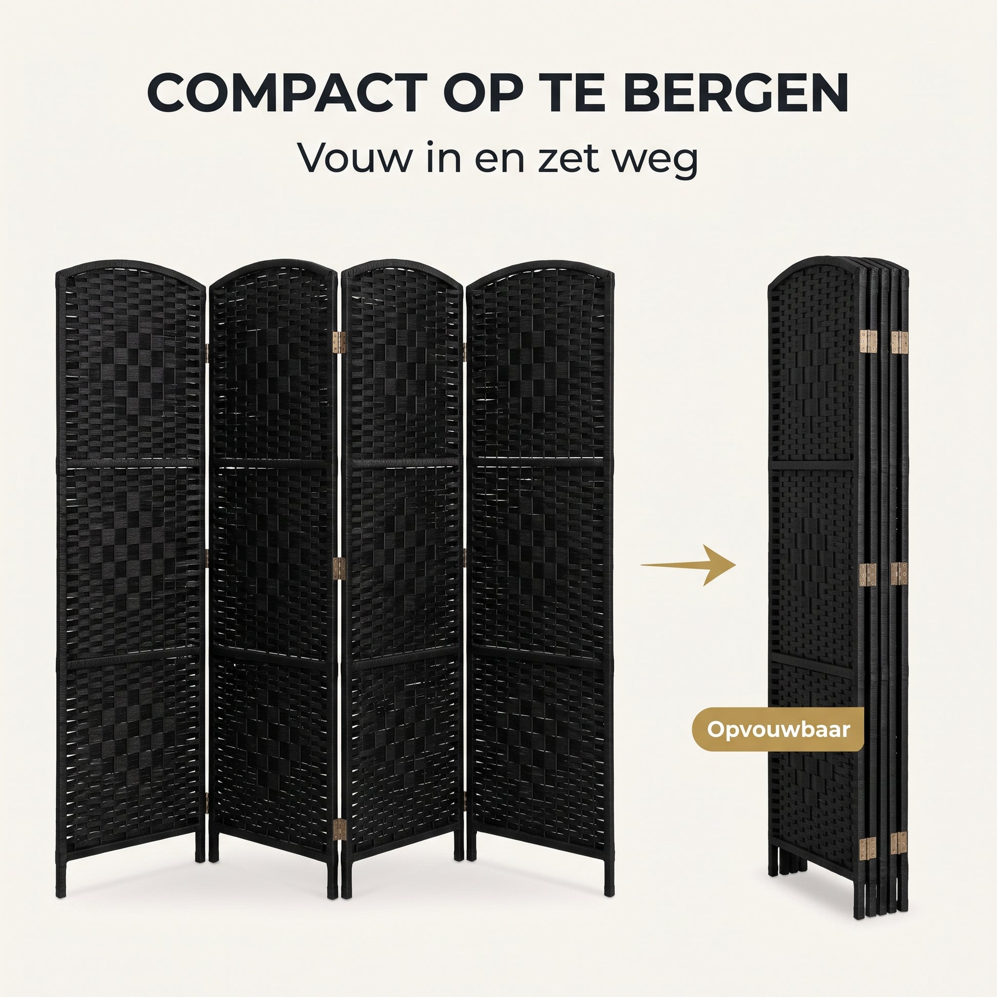 IvoQ Kamerscherm Zwart – Roomdivider – 4 Panelen – 170 x 160 cm