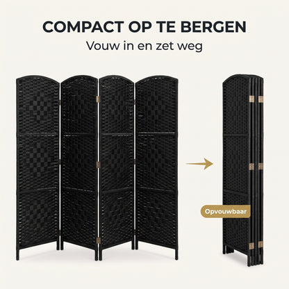 IvoQ Kamerscherm Zwart – Roomdivider – 4 Panelen – 170 x 160 cm