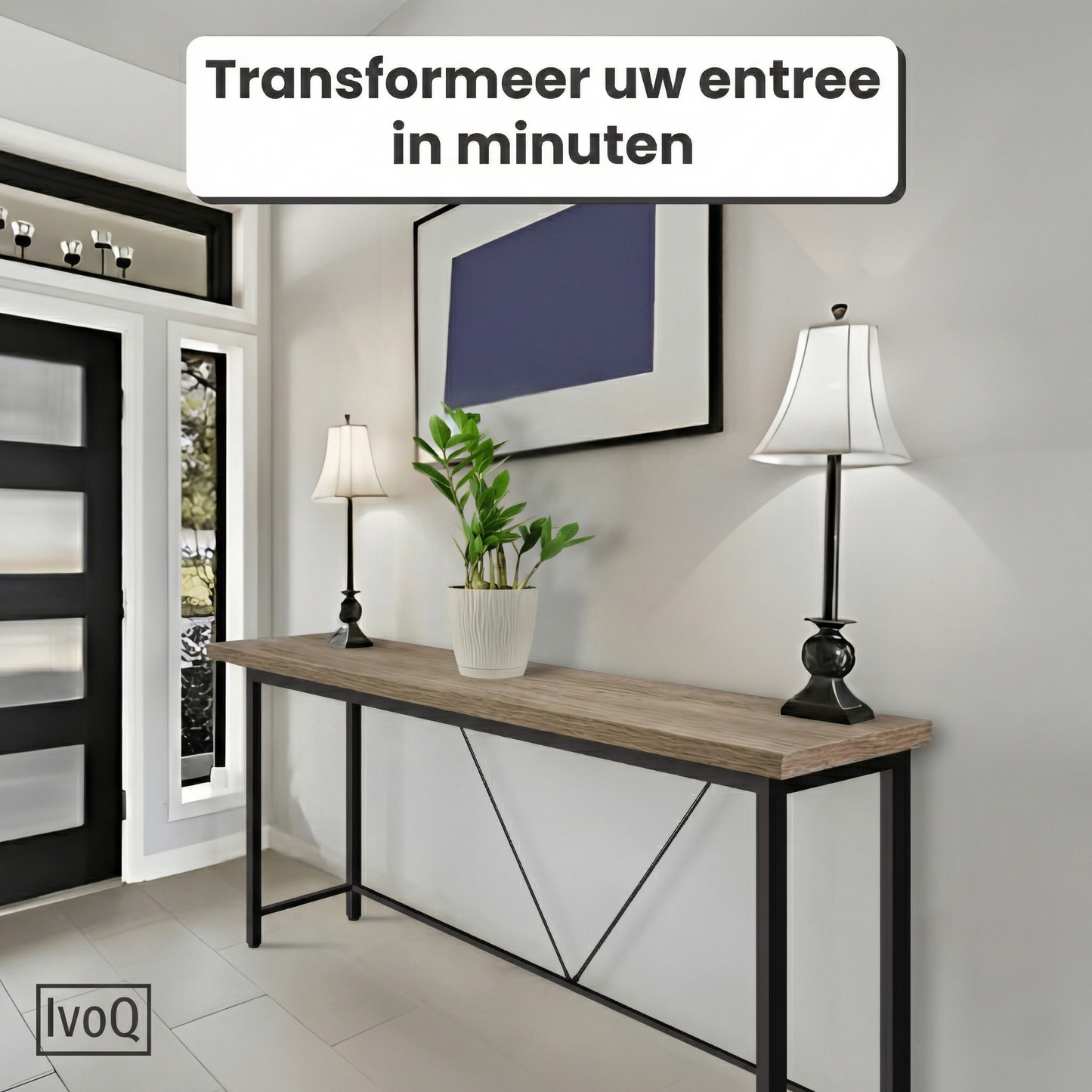 IvoQ Industriële Sidetable - Eiken Look/Zwart - 120x23x74 cm