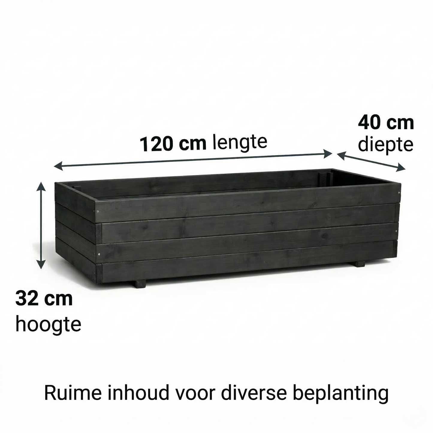 IvoQ Luxe Houten Plantenbak Buiten - Zwart FSC Hout - Weerbestendige Bloembak - 120x40x32 cm