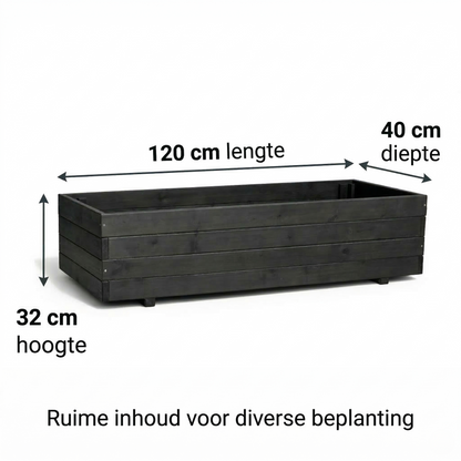 IvoQ Luxe Houten Plantenbak Buiten - Zwart FSC Hout - Weerbestendige Bloembak - 120x40x32 cm