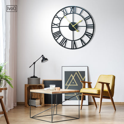 IvoQ Wandklok Zwart Romeins Gouden Wijzers 40 cm-IvoQ