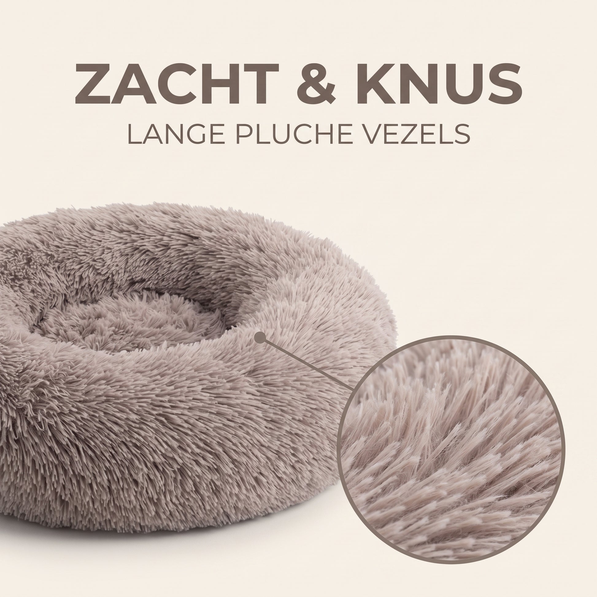 IvoQ Hondenmand Rond Ø 60 cm – Fluffy Donut Hondenbed met Hoge Zachte Rand – Beige – Voor Kleine Honden en Katten