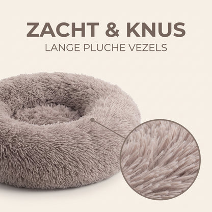 IvoQ Hondenmand Rond Ø 60 cm – Fluffy Donut Hondenbed met Hoge Zachte Rand – Beige – Voor Kleine Honden en Katten