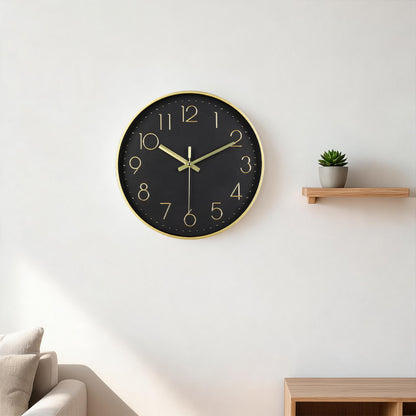 IvoQ Moderne Wandklok - Zwart/Goud - 30 cm - Stil Uurwerk - 3D Muurklok