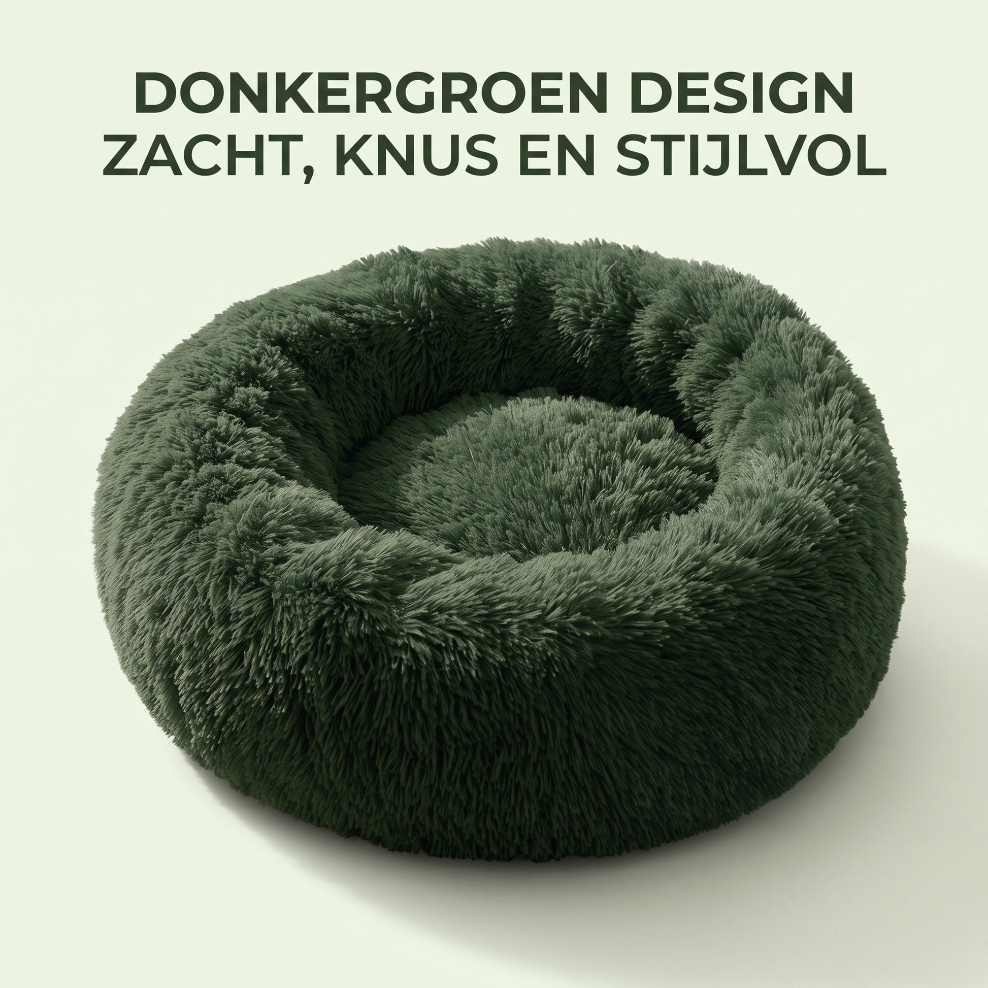IvoQ Donut Hondenmand & Kattenmand – Ø 50 cm – Zacht Pluche Huisdierenbed – Donkergroen – Voor Katten en Kleine Honden