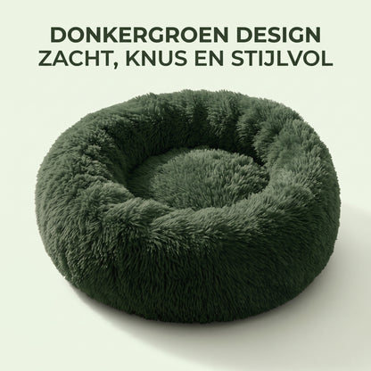 IvoQ Donut Hondenmand & Kattenmand – Ø 50 cm – Zacht Pluche Huisdierenbed – Donkergroen – Voor Katten en Kleine Honden