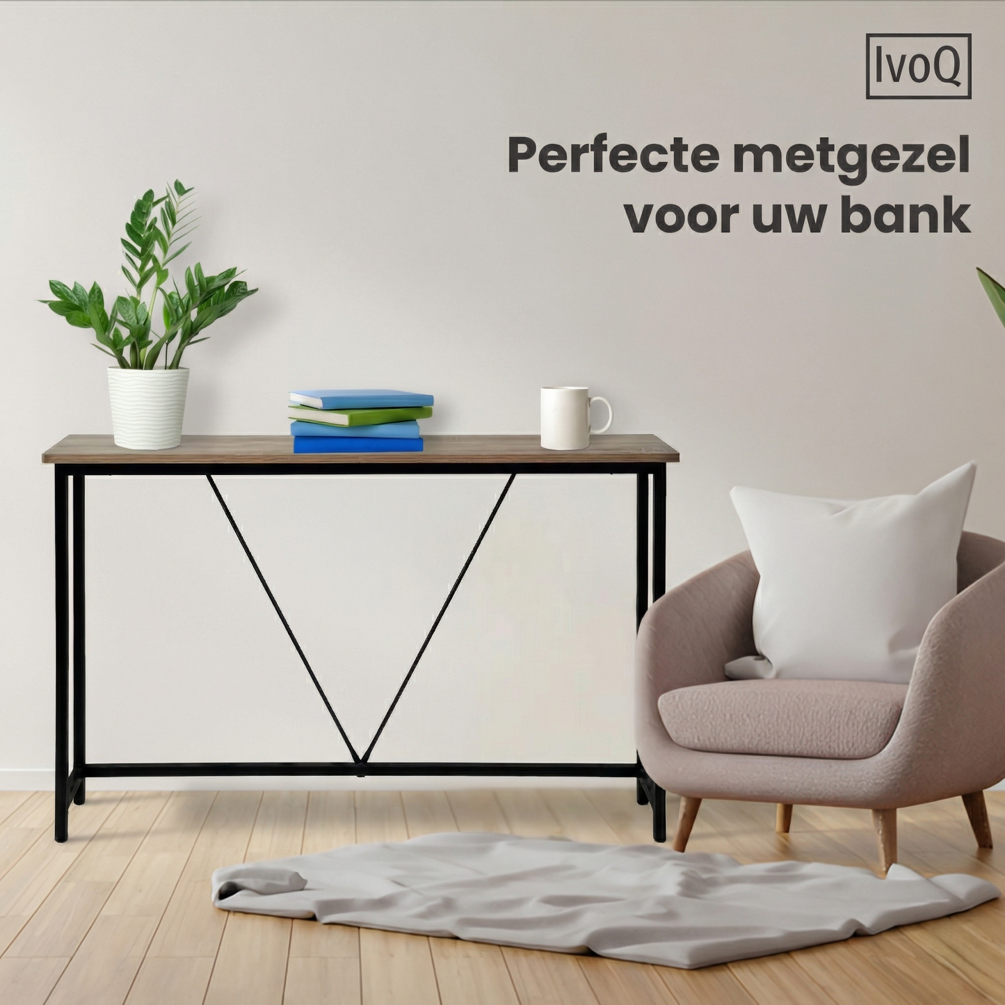 IvoQ Industriële Sidetable - Eiken Look/Zwart - 120x23x74 cm