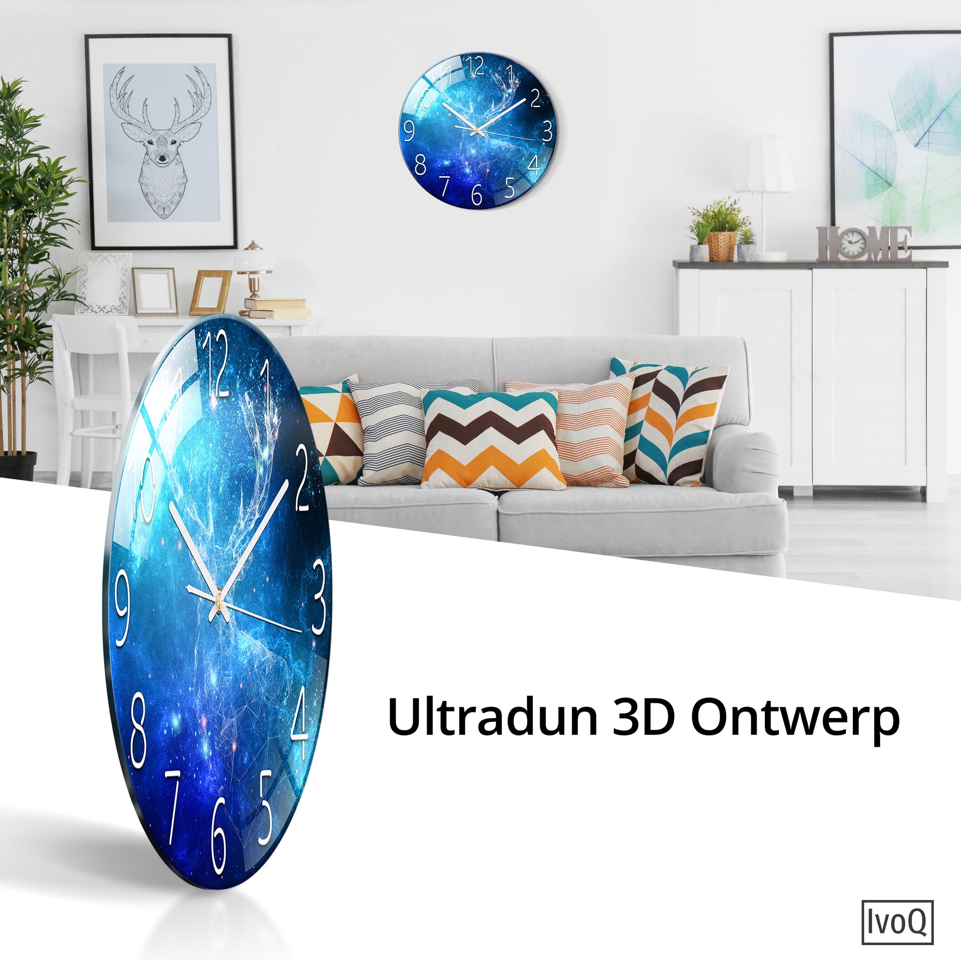 IvoQ Stille Wandklok Blauwe Sterrenhemel 3D Ø 30 cm-IvoQ