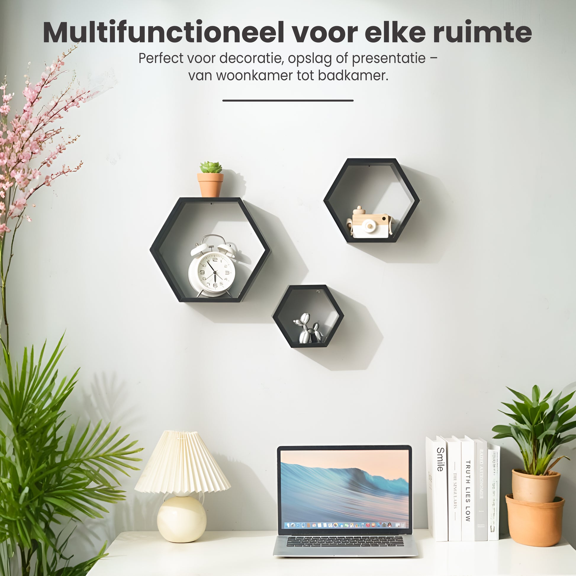 IvoQ Wandplanken Hexagon Set 3 stuks Zwart-IvoQ