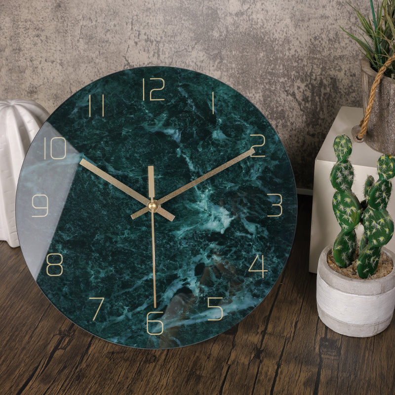 IvoQ Moderne Wandklok Groen Marmerlook Glas Ø 30 cm-IvoQ
