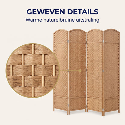 IvoQ Kamerscherm – 4 Panelen – 170 x 160 cm – Opvouwbare Roomdivider – Naturel Bruin