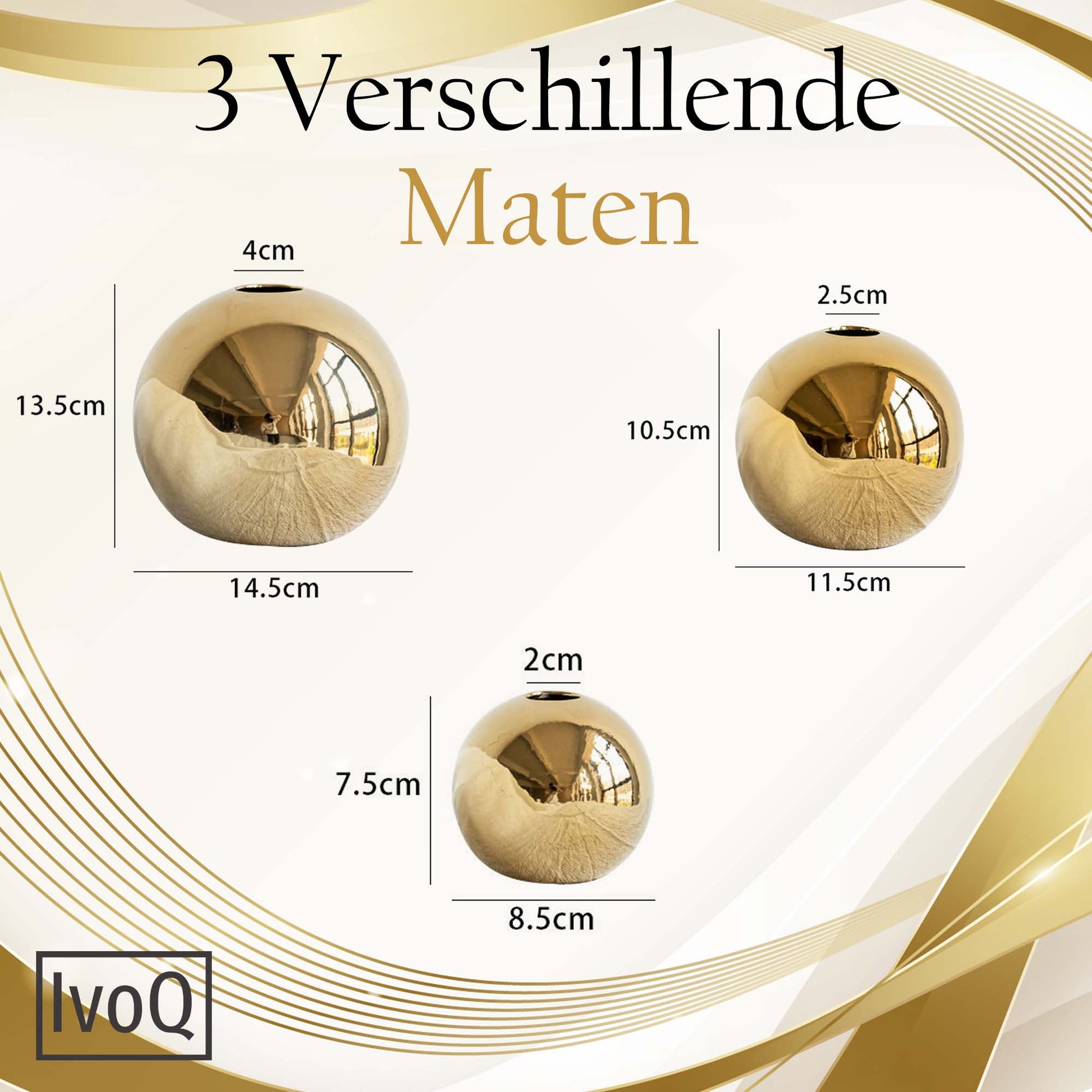 IvoQ Vazenset Goud Keramiek Luxe 3 Delig-IvoQ