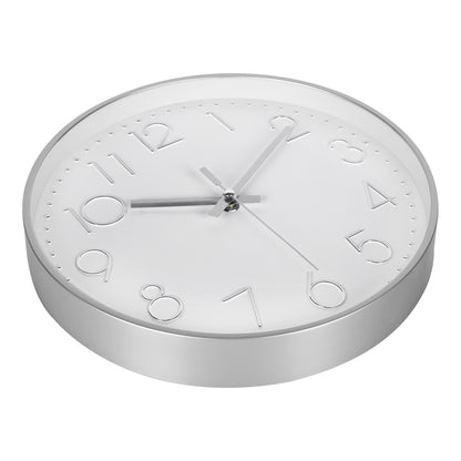 IvoQ Moderne Wandklok 30 cm - 3D Muurklok met Stil Uurwerk - Analoog - Zilver/Wit