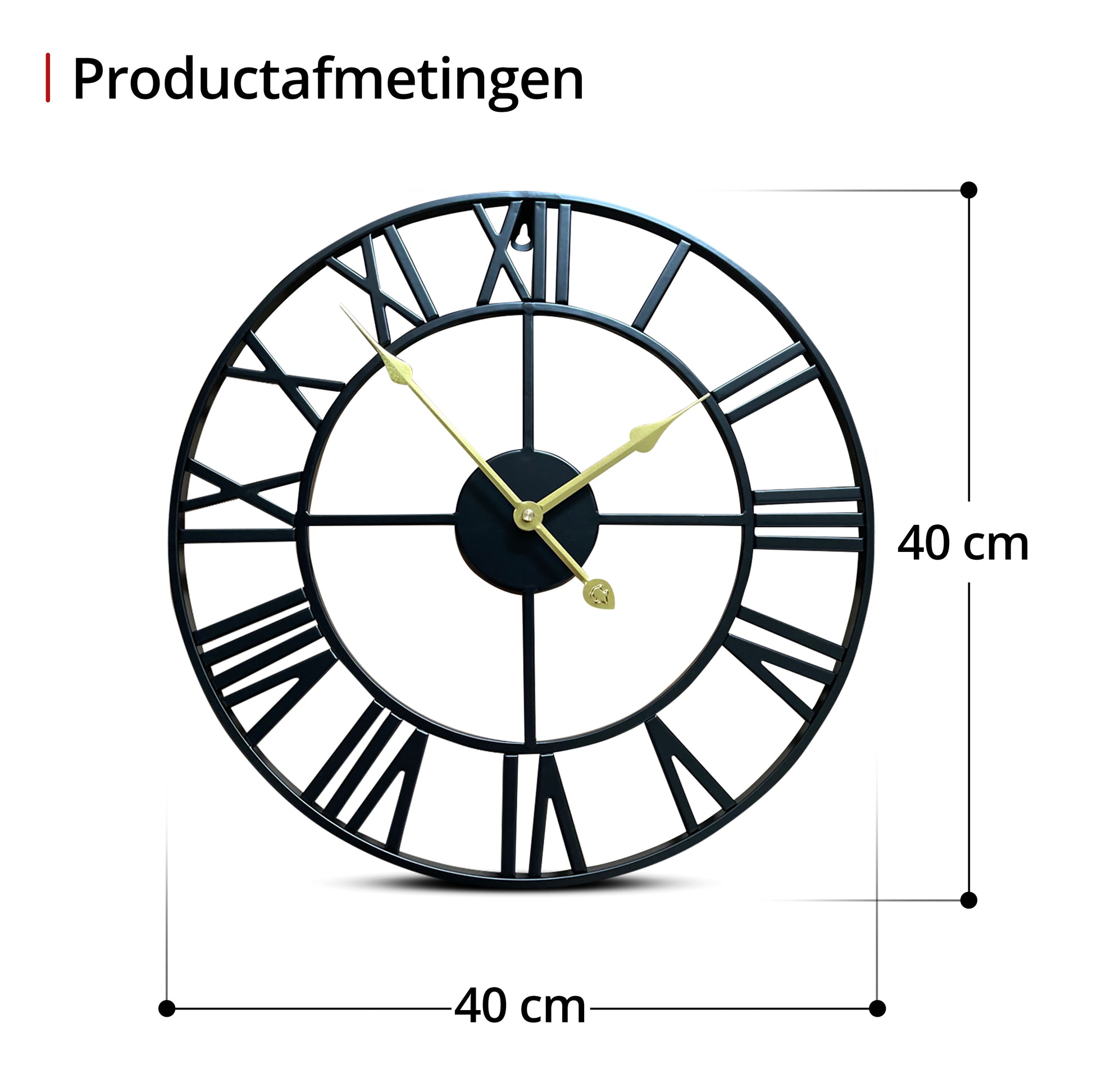 IvoQ Wandklok Zwart Romeins Gouden Wijzers 40 cm-IvoQ