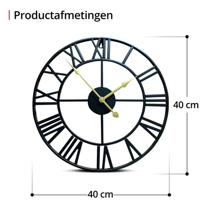 IvoQ Wandklok Zwart Romeins Gouden Wijzers 40 cm-IvoQ