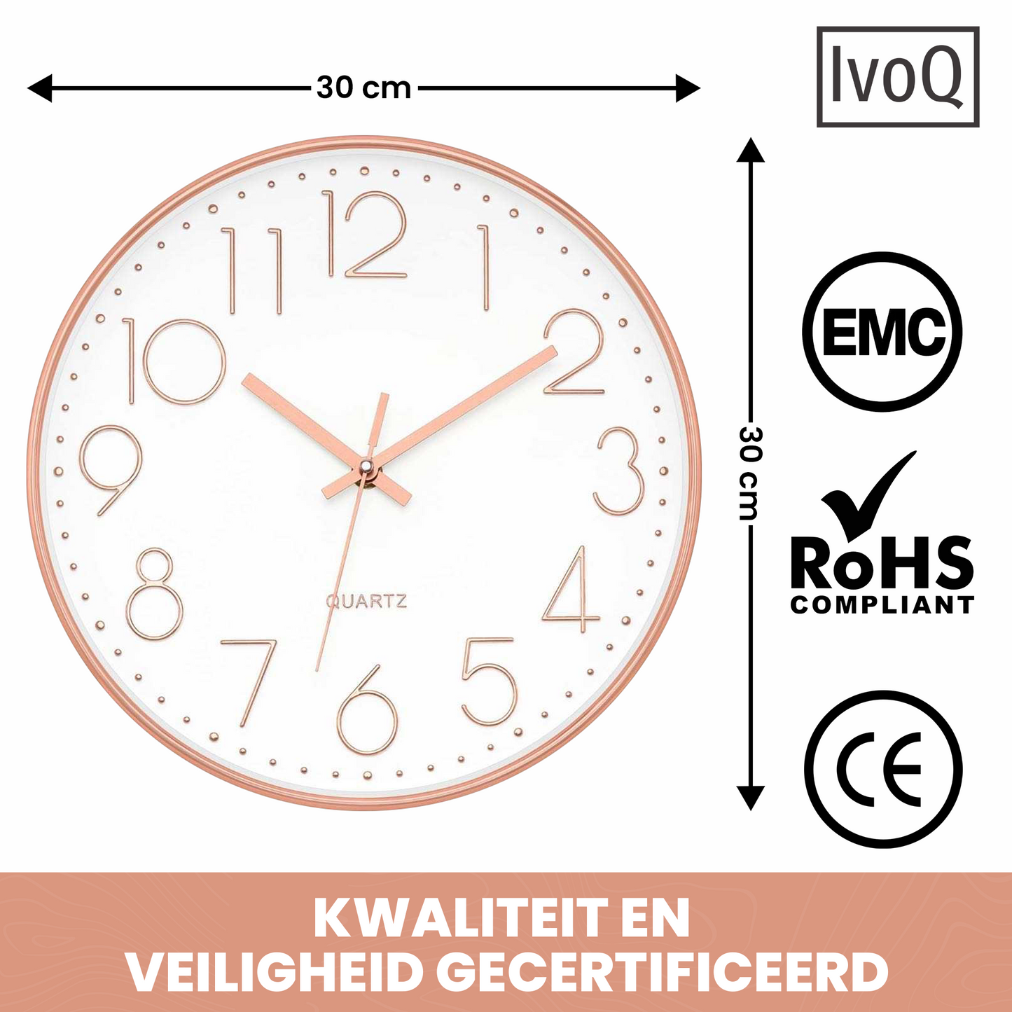 IvoQ Stijlvolle Wandklok Wit/Roze Ø30 cm-IvoQ
