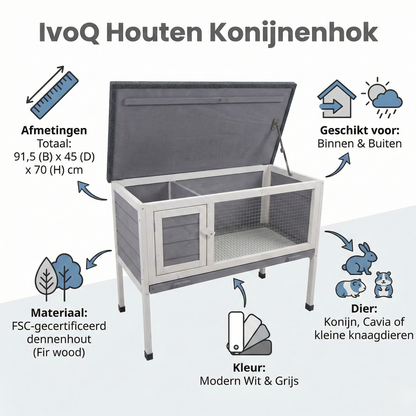 IvoQ Konijnenhok Hout 91,5x45x70 cm FSC