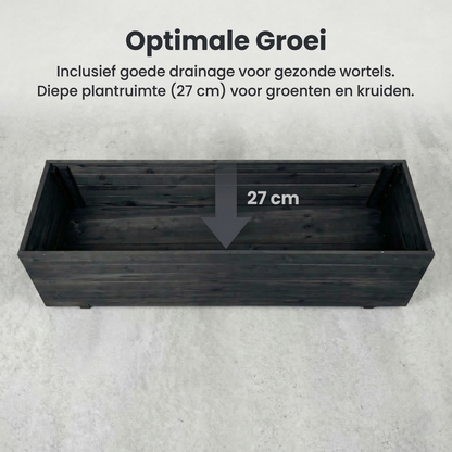 IvoQ Luxe Houten Plantenbak Buiten - Zwart FSC Hout - Weerbestendige Bloembak - 120x40x32 cm