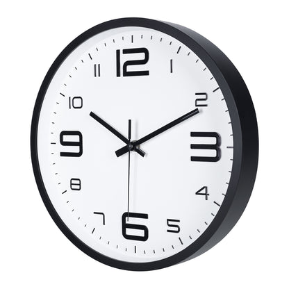 IvoQ 3D Wandklok Modern - Stil Uurwerk - Goed Leesbaar - Analoge Muurklok - Zwart/Wit - 30 cm
