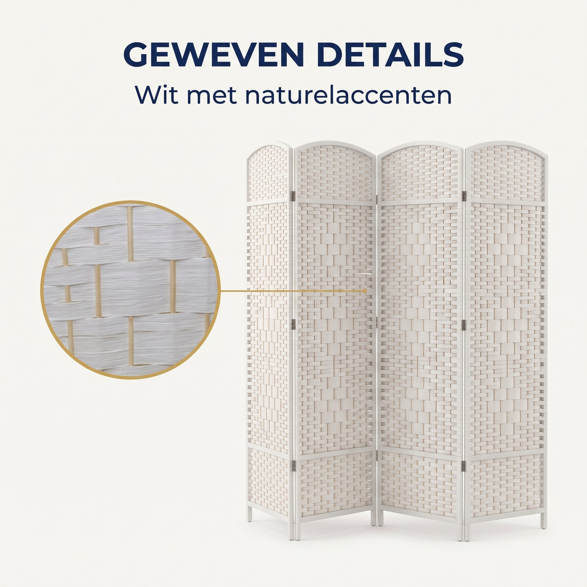 IvoQ Opvouwbaar Kamerscherm - 4 Panelen - 170 x 160 cm - Wit