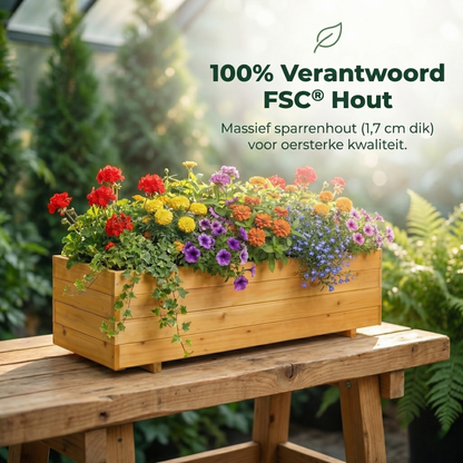 IvoQ Houten Plantenbak voor Buiten - 120x40x32 cm - Beige