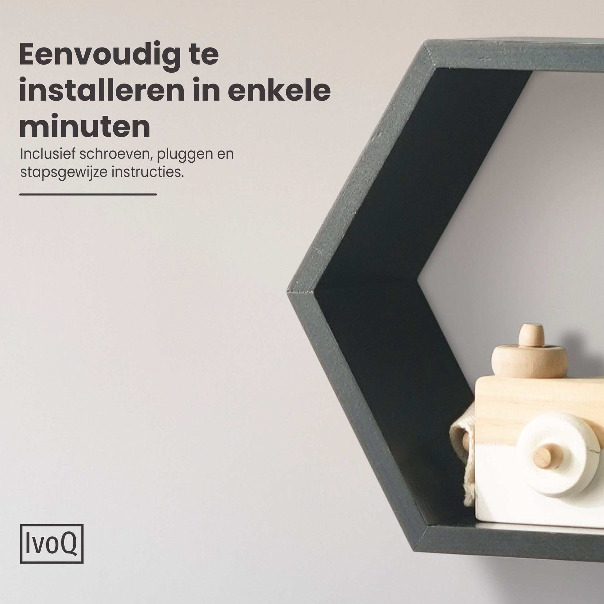 IvoQ Wandplanken Hexagon Set 3 stuks Zwart-IvoQ