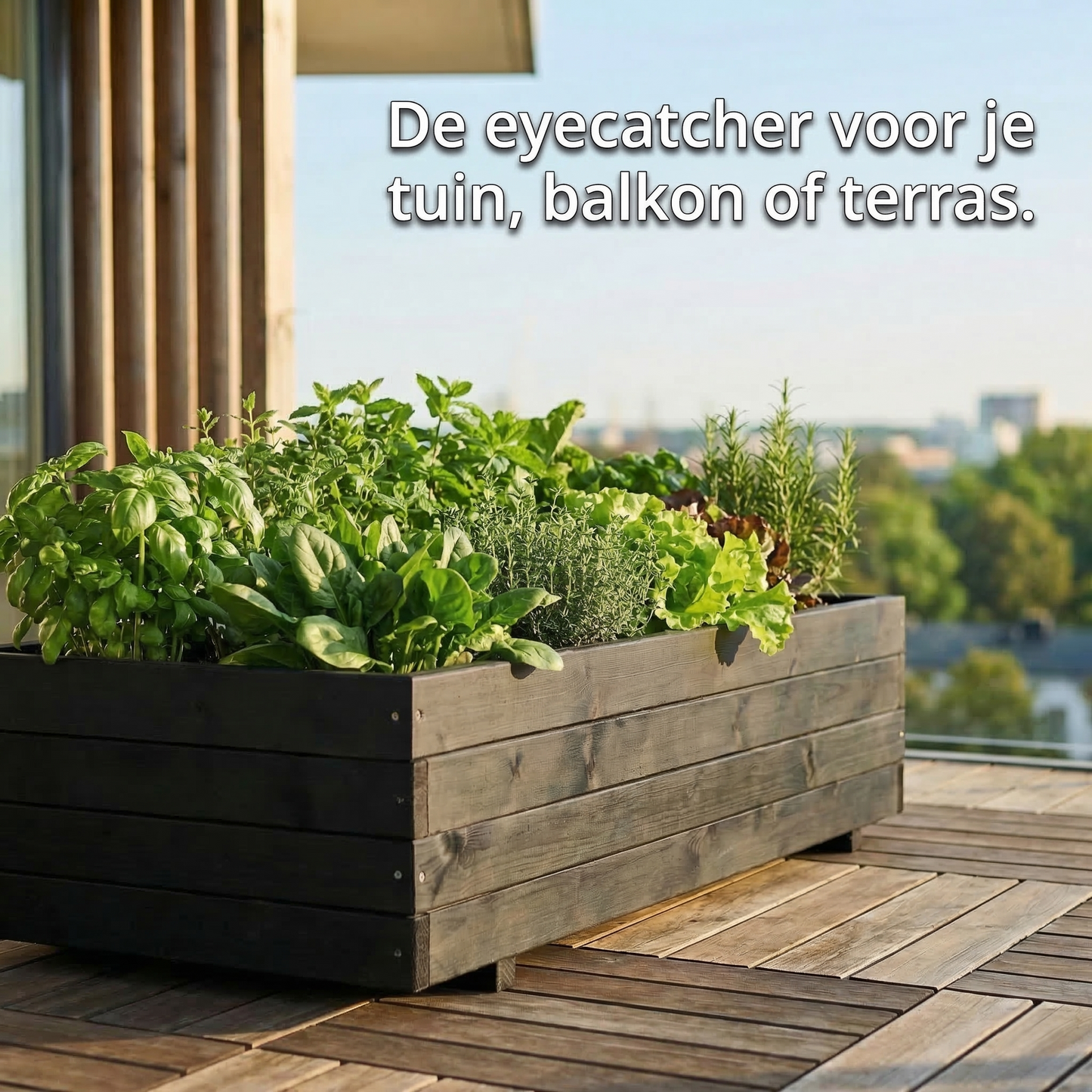 IvoQ Luxe Houten Plantenbak Buiten - Zwart FSC Hout - Weerbestendige Bloembak - 120x40x32 cm
