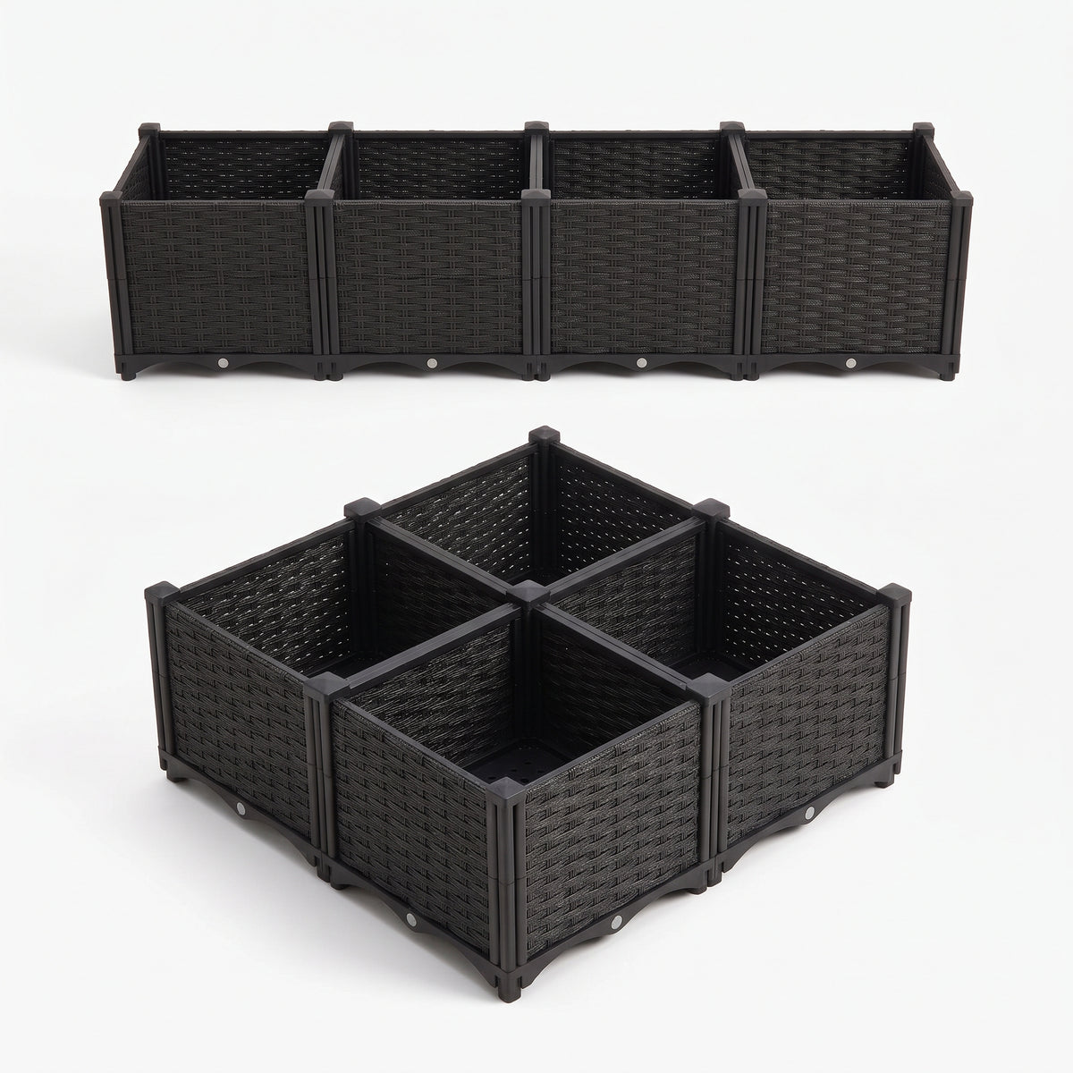 IvoQ Modulaire Plantenbak Buiten - 160 x 40 x 37 cm - Zwart - Met Drainage