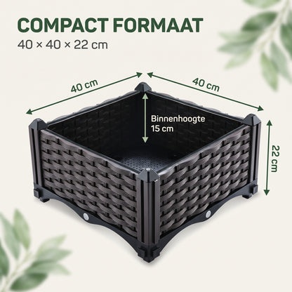 IvoQ Modulaire Moestuinbak 40 × 40 × 22 cm – Vierkante Plantenbak met Waterbuffer en Drainage – Zwart – Voor Balkon, Terras en Tuin
