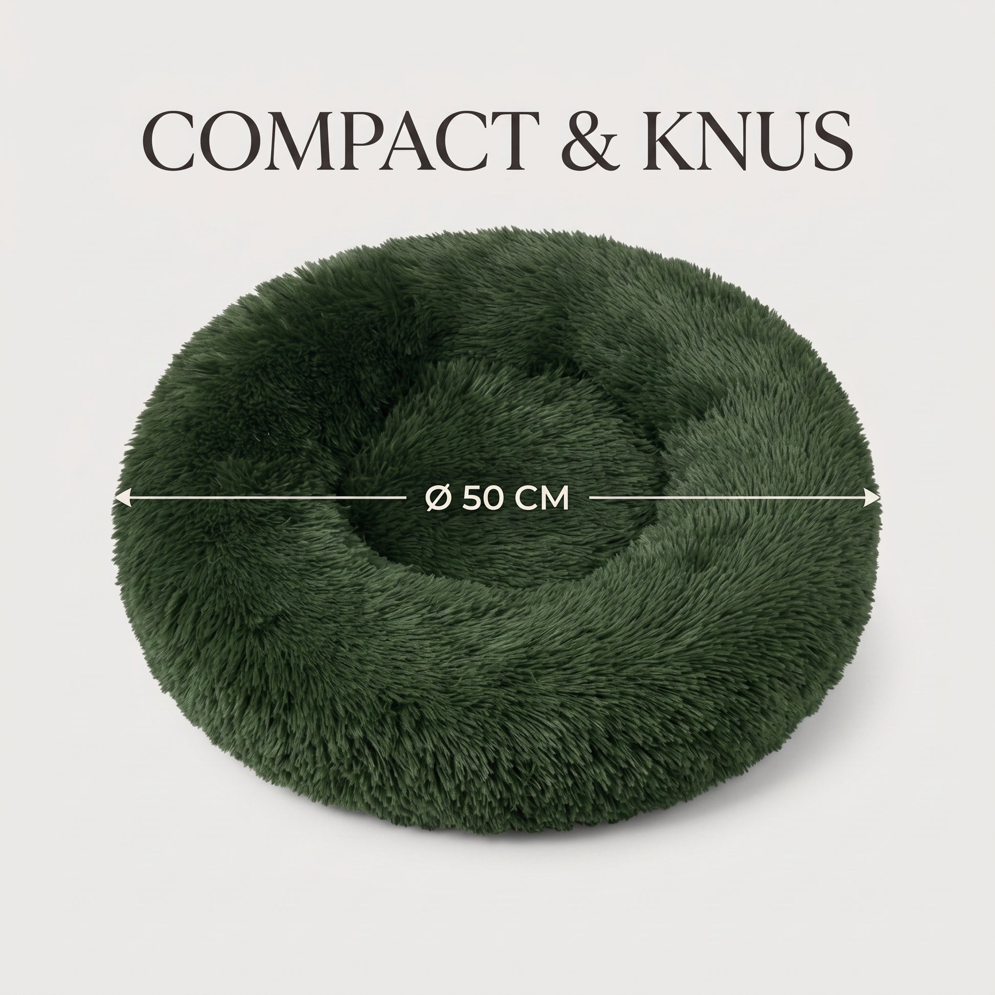 IvoQ Donut Hondenmand & Kattenmand – Ø 50 cm – Zacht Pluche Huisdierenbed – Donkergroen – Voor Katten en Kleine Honden