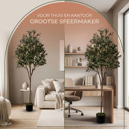 IvoQ Kunst Olijfboom 180 cm - Realistische Kunstplant met Pot en Olijven