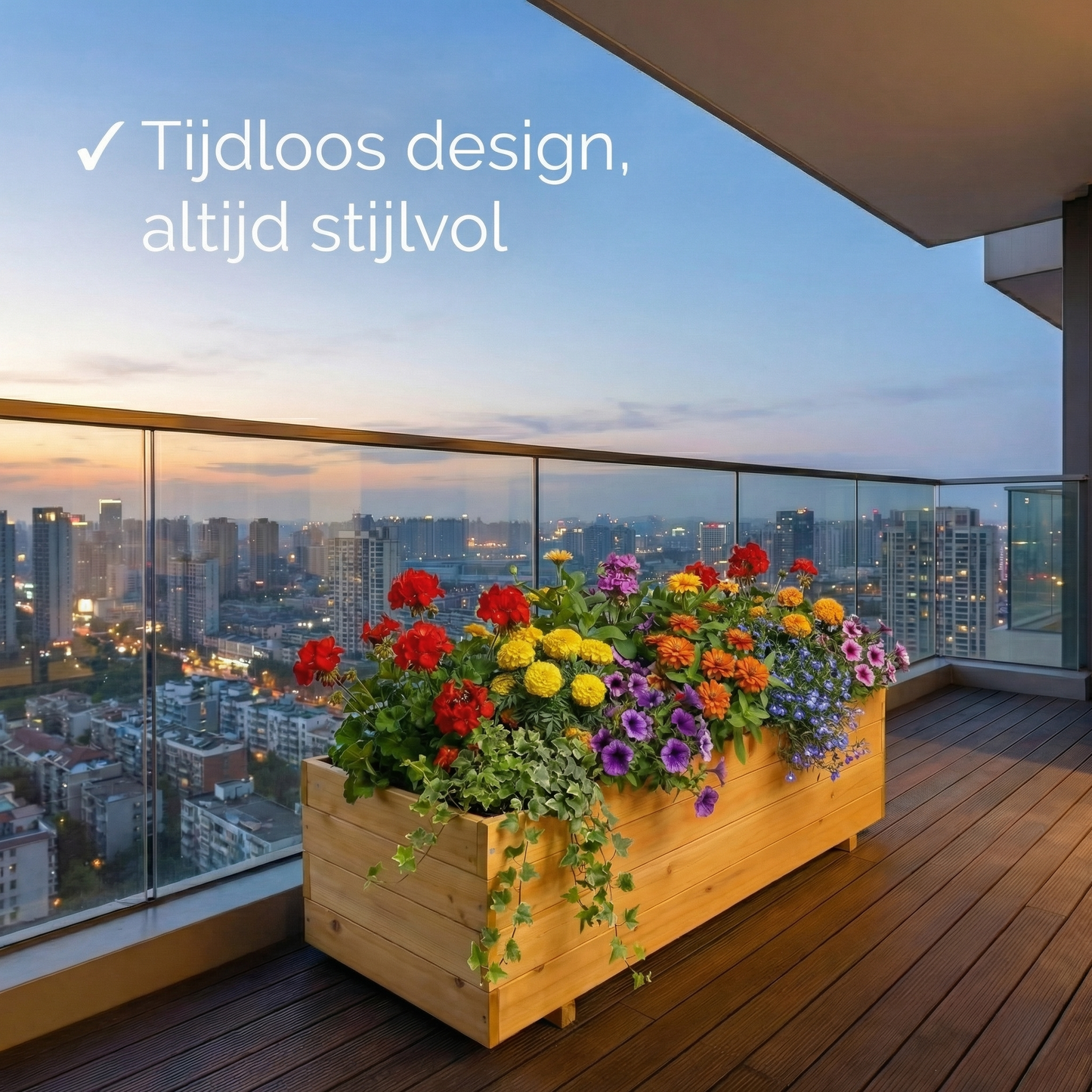 IvoQ Houten Plantenbak voor Buiten - 120x40x32 cm - Beige