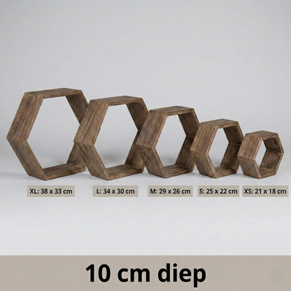 IvoQ Hexagon Wandplanken Set van 5