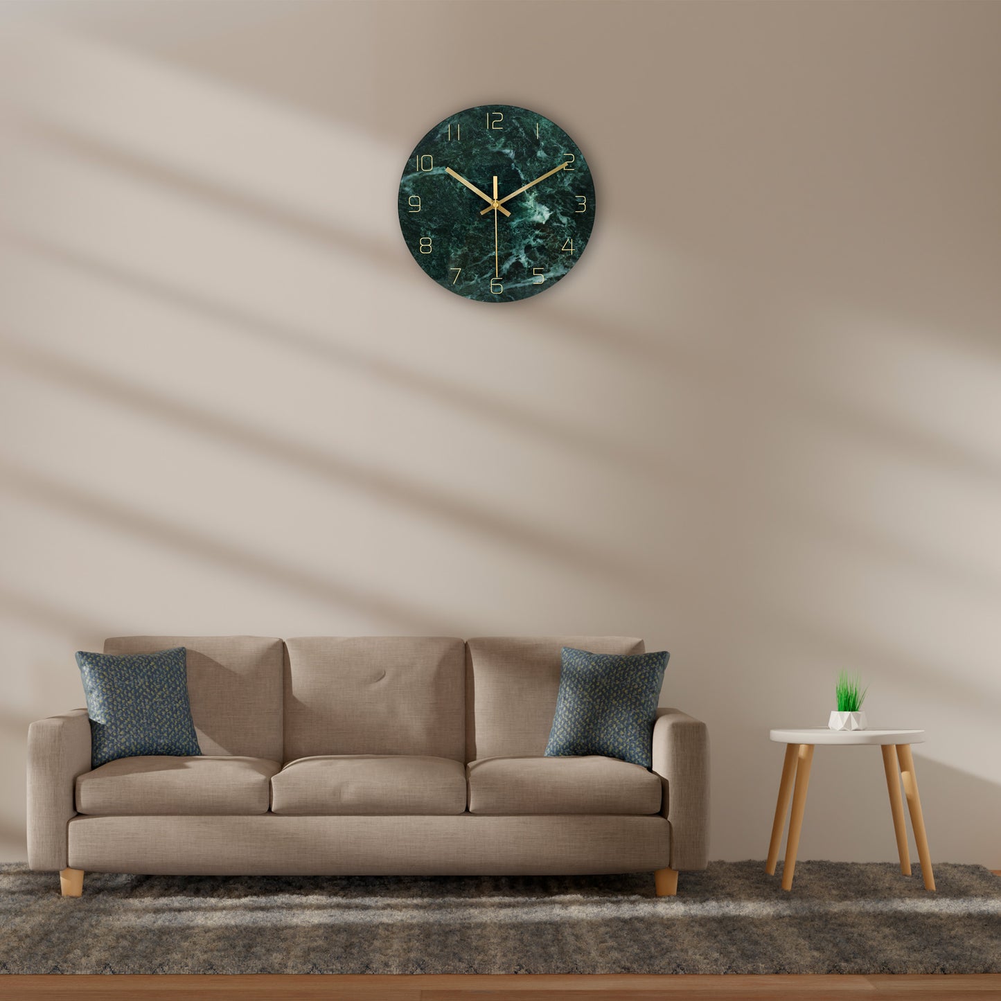 IvoQ Moderne Wandklok Groen Marmerlook Glas Ø 30 cm-IvoQ