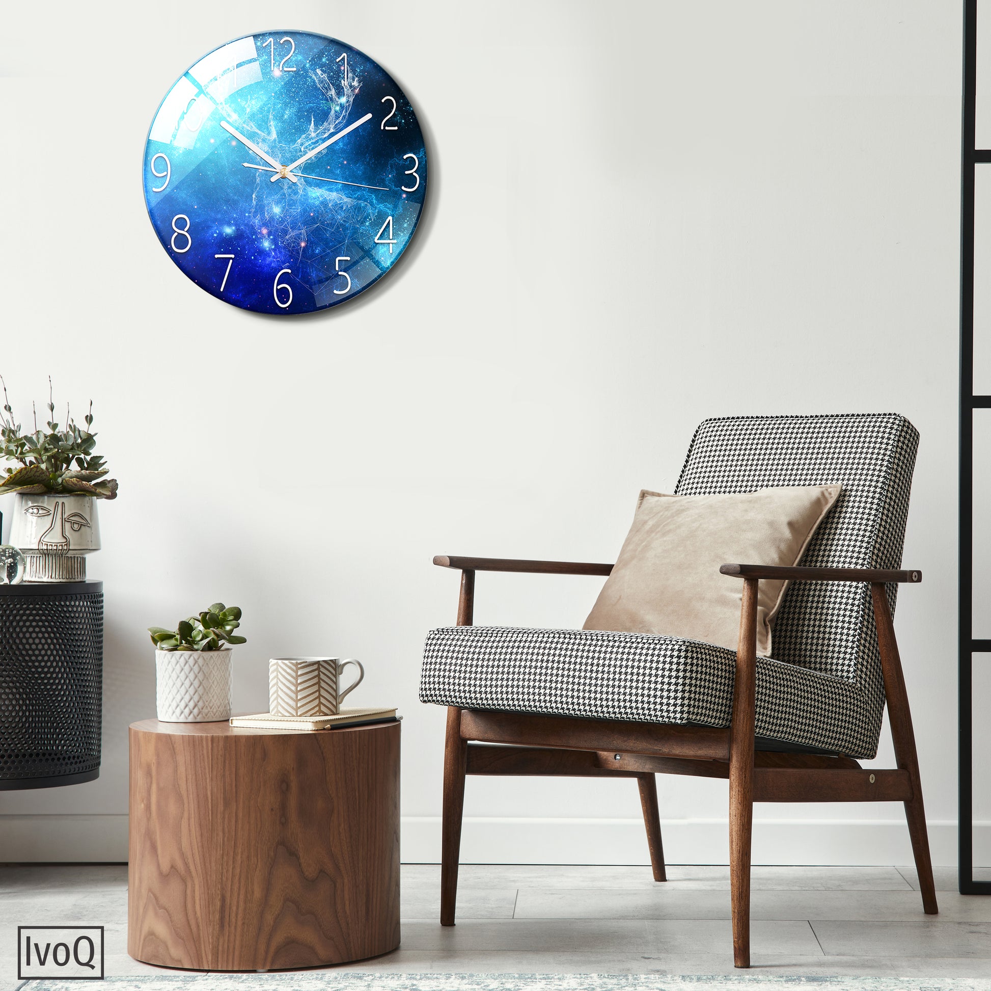 IvoQ Stille Wandklok Blauwe Sterrenhemel 3D Ø 30 cm-IvoQ